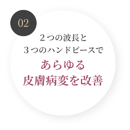 02 2つの波長と3つのハンドピースであらゆる皮膚病変を改善